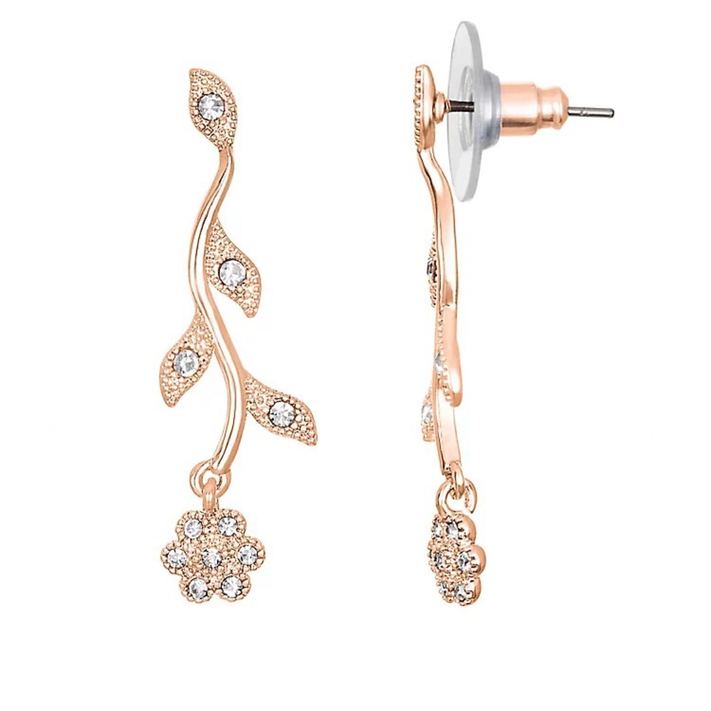 Vine Drop Rose Gold Tone Earrings